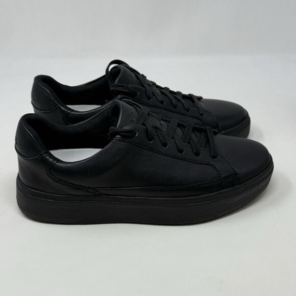 Kizik Vegas Sneakers Womens 7 Triple Black Leather Handsfree Lace Up Shoes - Picture 1 of 16